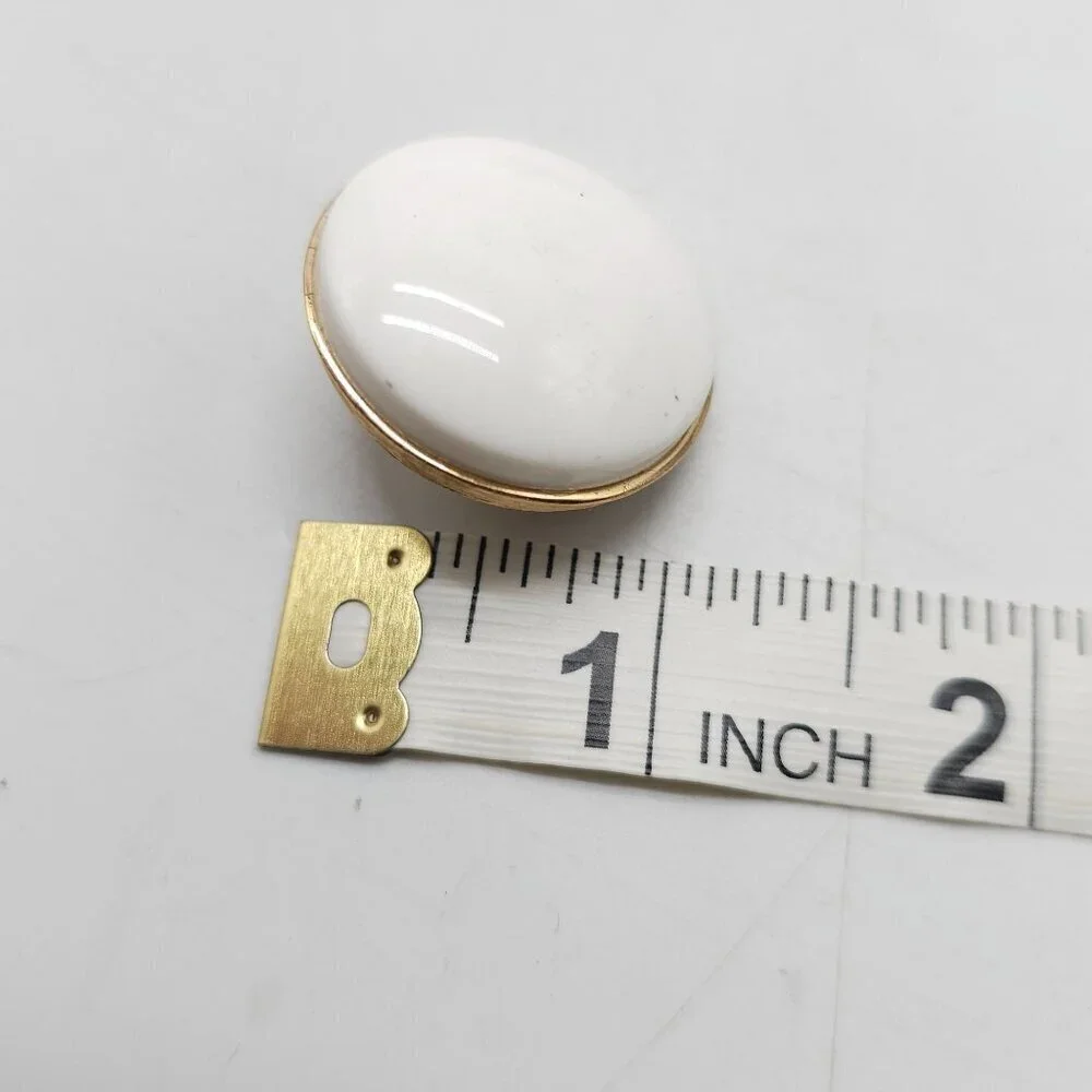 Vintage Trifari White Acrylic Clip On Earrings Gold Tone Round Domed 1 Inch